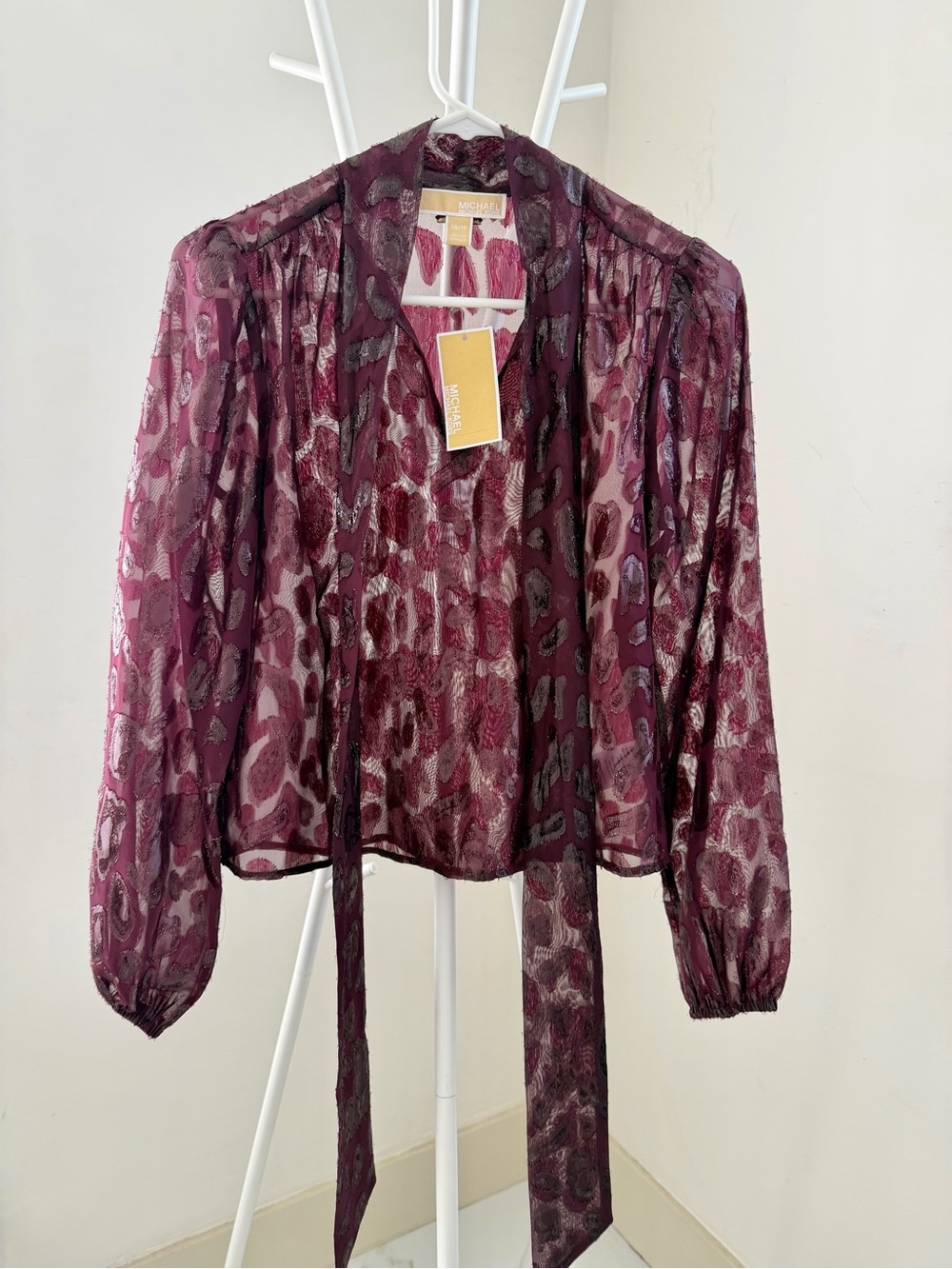 MICHAEL Michael Kors Burgundy Sheer Bow-Tie Blouse - Picture 3 of 4